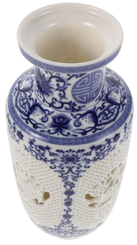 ULDIGI Chinesische Dekorative Porzellanvase Jingdezhen Traditionelle aus Hohldesign mit Blauem Keramik Blumenvase und Bürodekoration. für Wohn