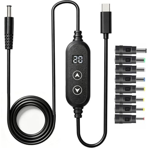 Gebildet USB C auf DC 5.5mm x 2.5mm/ 5.5mm x 2.1mm Stromkabel, Universelles PD-Schnellladegerät, Mehrspannungskabel mit 11 Anschlüssen (5V/9V/12V/15V/20V)