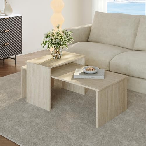 [en.casa] Beistelltische für Wohnzimmer 2er Set Sotapim Couchtisch rechteckig Wohnzimmertische klein Sofatische Satztisch Travertin