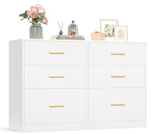 VASAGLE Custos Kollektion - Kommode, Kommodenschrank, modern, Sideboard, Aufbewahrungsschrank, für Wohnzimmer, Schlafzimmer, 6 Schubladen, 40 x 119 x 78 cm, wolkenweiß LTS416WB01