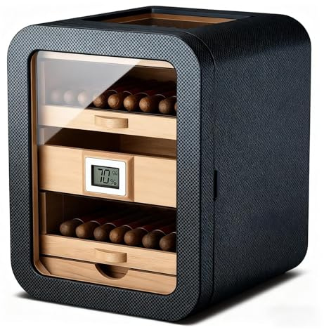 DARBCGH Electronic Cigar Humidor – 110 Cigars, Cedar Lined, Layered Hollow Design(C,Withskylight)