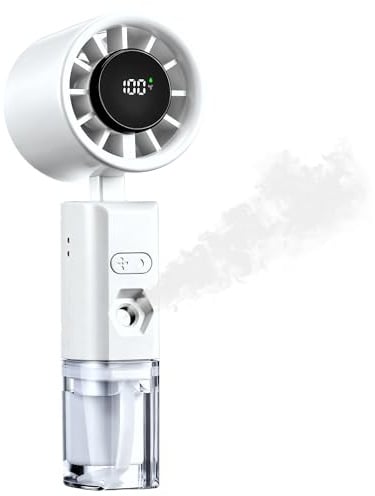 Portable Electric Handheld Fan with Water Mist Spray, Mini USB Hand Fan Rechargeable with 6 Speed, Battery Powered Small Fan Handheld for Holiday Office Outdoor, Travel Accessories for Women (White)