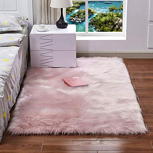 CNFQ Teppich, Nachbildung, Dach, Teppich, weich, künstliches Schaffell, Haricot Rose, 60x150cm