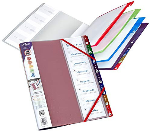 Snopake A4 FileLastic 8-teilig Rainbow mit Duo-Register [1 Stück] Mehrteilige Ordner/Trennwand mit Gummizugverschluss [15804]