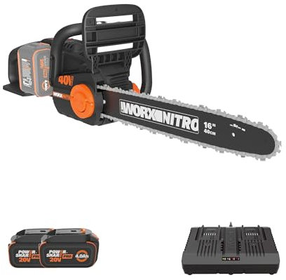 Worx Nitro 40V 16 Cordless Brushless Chainsaw 4.0 Ah Battery and Charger Included WG385