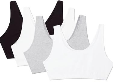 Fruit of the Loom Women's Built Up Tank Style Sports Bra Value Pack, Opaque, Black/Wht/Wht/Heather Grey, 40 (Pack of 4)