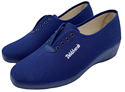 DeValverde - Zapatillas clásica con cuña - Calzado para Pies Delicados - Suela de Caucho Antideslizante - con Cordones - Fabricado en España - Tallas 35-41 (Marino, Numeric_41)