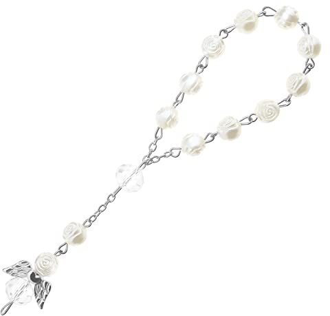 ECSiNG Auto Anhänger Rose Perle Lanyard Strass Engel Charm Dekoration Zubehör für Fahrzeug Rückspiegel Innendekoration Silber