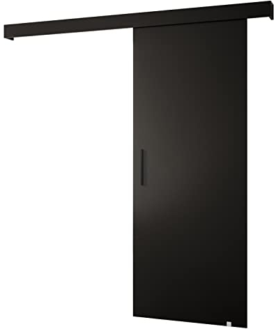 KRYSPOL Schiebetürsystem Salwador 1 Komplett-Set für Schiebetüren, Trennwände Innentüren, Modern Design (schwarz matt/Gitter: schwarz matt/Griff: schwarz)