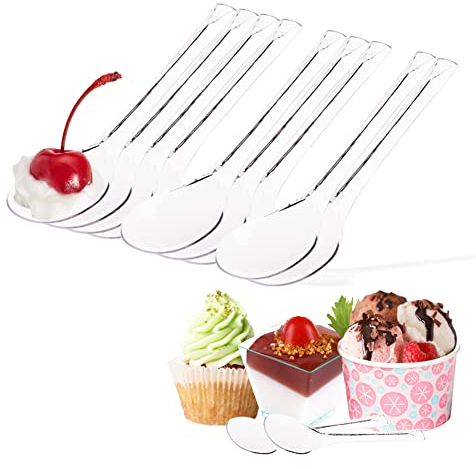 100 Stück Plastiklöffel, Plastic Dessertlöffel(4.65 Zoll /11.5cm) Strapazierfähige Kunststoff Dessertlöffel Wiederverwendbare Mini Dessertlöffel für Dessert Pudding Mousse Party