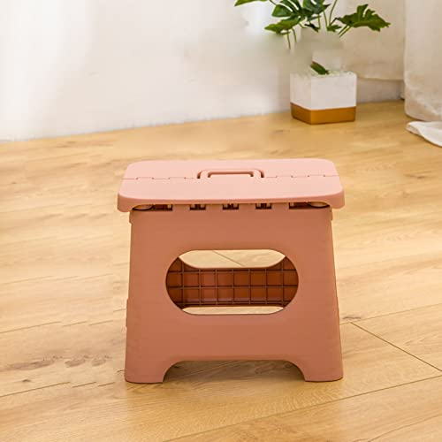 Tissting Klapphocker Kunststoff Faltbar Tritthocker mit Griff, Belastbar bis 70kg 26 x 20 x 22 cm Klein Tragbarer Kinder Fußhocker Klappschemel für Bad, Camping, Garten(Rosa)