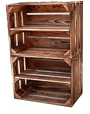 Teramico Vintage Holzkisten 40 x 30 x 25cm geflammt | Weinkisten & Obstkisten | Set-Angebote (2er Set Boden Lang)