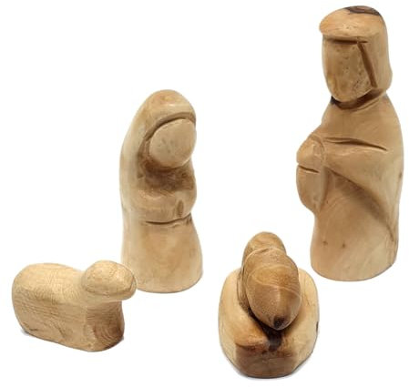 Zuluf Piccole statuette in legno di ulivo della Sacra Famiglia - Statua del presepe di Giuseppe, Maria e Gesù Bambino, set di decorazioni natalizie in legno per interni