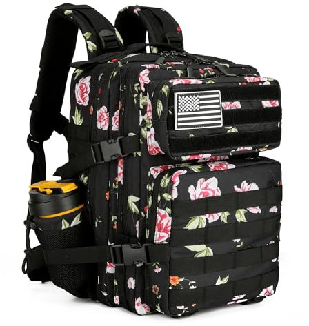 KXBUNQD Militärischer taktischer Rucksack, 45 l, Wanderrucksack, für Herren und Damen, Molle-Armee-Rucksack, Tagesrucksack für Camping, Angeln, Reisen, Pfingstrose, 45 Liters, Rucksack, Rucksäcke