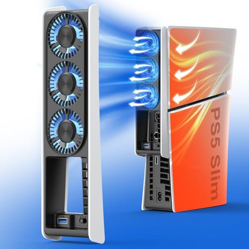 QYCHHJ Ventilateur de refroidissement pour PS5 Slim Digital & Disc, mise sous tension automatique/réglable par détection de température, vitesse à 2 niveaux pour PS5 Slim Ventilateur de