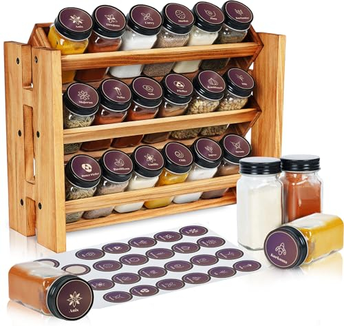 Portaspezie rustico, in legno e da parete, con 18 barattoli per spezie, 25 etichette, organizer per spezie, contenitore per spezie, in legno, vintage, portaspezie