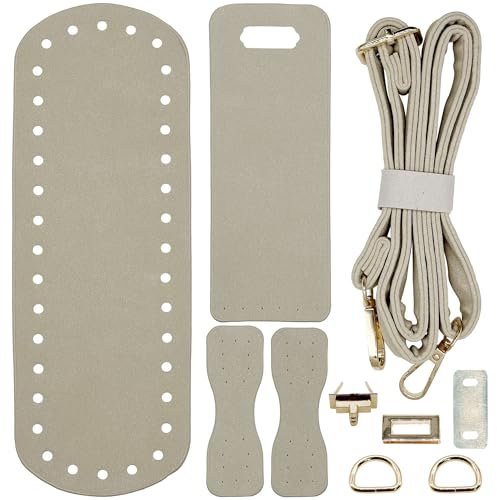 JMZLLRX DIY PU Ledertasche Strickset, Taschenboden zum Häkeln Einlegeboden mit Löchern Karabinerhaken Verschlüsse für Handtasche, Beige