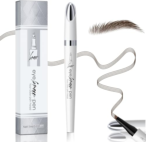Wasserfester Augenbrauenstift mit 4 Gabelspitze Applikator, Waterproof Liquid Eyebrow Pencil, 3D Mikro Augenbrauenstift Erzeugt Mühelos natürlich aussehende Brauen (D-Dunkelbraun)