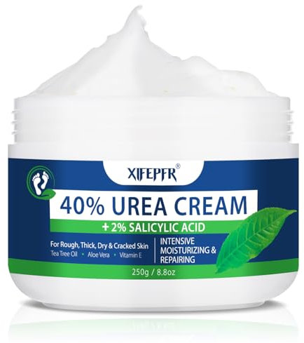 XIFEPFR Crème à l'Urée 40% avec 2% d'Acide Salicylique, Crème Pieds Très Secs et Abîmés Crevasse, Tea Tree Oil Creme pour les Pieds pour Enlever les Callosités (250g)