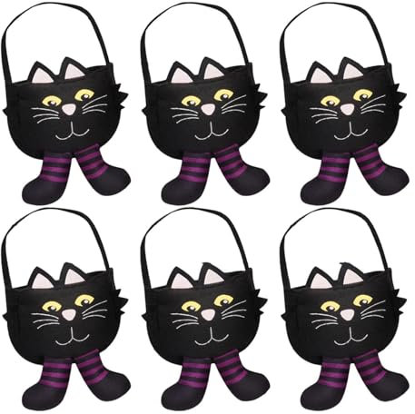 Borsa per caramelle per gatti di Halloween, borsa per caramelle di Halloween | 6 sacchetti per dolcetto o scherzetto con gatto nero, cestini per caramelle | Simpatiche buste regalo Borsa per gatti ner