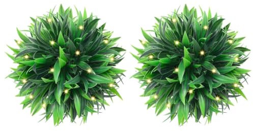 vidaXL Sfere di Bosso Artificiale con Luci LED 2 pz Verdi 20 cm, Arte topiaria della Palla Artificiale, Arte topiaria Artificiale del bosso, Palla di Scatola Artificiale
