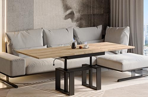 Endo-Moebel Artino Flex – Ausziehbarer Couchtisch mit Synchronauszug | Höhenverstellbarer Esstisch (Craft Gold Eiche)