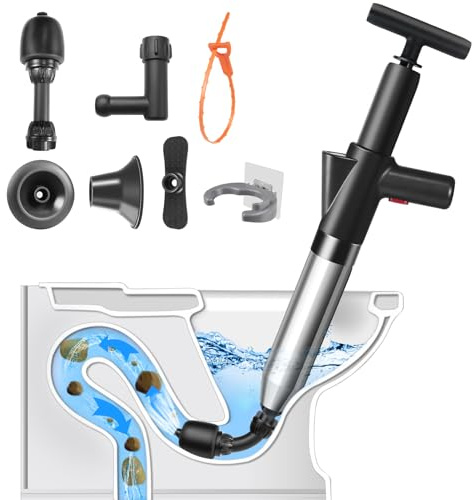 LightingWill Hochdruck-WC-Saugglocken-Set, WC-Entsperrer, strapazierfähig, mit einem Halter und 4 austauschbaren Köpfen, WC-Entriegelungswerkzeuge zum Entsperren von WC, Badewanne, Dusche, Bodenablauf