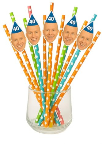 Personalised Face Straws – Custom Photo Cut-Outs with Optional Hats – Easy to Assemble – Fun Party Accessory for Hen Nights, Stag Dos, Birthdays & More (20pcs Polka Dot)