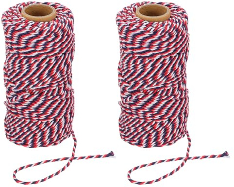 PATIKIL 2mm x 109 Yard Corde De Boucher en Coton, 2 Rouleaux De Ficelle De Boulanger en Coton Corde Ficelle pour Emballage Cadeau Arts Artisanat Décoration De Fête, Rouge Bleu Blanc