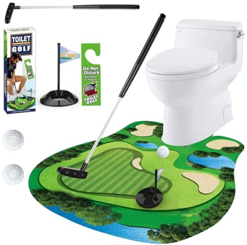 AIBAOBAO Toilet Golf Game Set, Funny Gag Golf Gifts for Men Dad Husband Boyfriend Grandpa, Mini Golf Toilet Mat Bathroom Game, Novelty Christmas, Fathers Day, Birthday and Secret Santa Joke Present