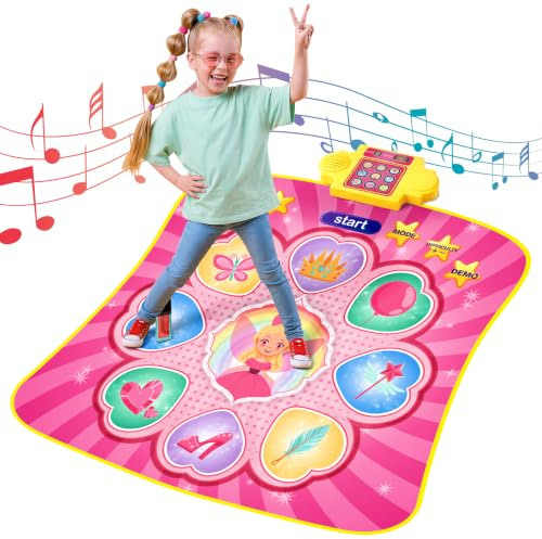 YESHIN 9 Tasten Tanzmatte Kinder mit Musik, LED Licht Musikmatte, 3 Spielmodi, 8 Lieder & 7 Lautstärken, Große Sensible Tasten, Interaktives Spielzeug Geschenk für Mädchen 3 4 5 6 7 8 Jahre (Rosa)