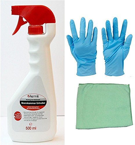 Kamin-, Backöfen-, Herd-, Grill-, Heizplatte Reiniger inkl. Microfasertuch und Nitril Handschuhe (500 ml Sprühflasche)