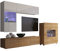 Moderne Wohnwand Calabrini III, Anbauwand, Mediawand, Kommode Hängevitrine, TV Lowboard, Wandregal, Wohnzimmerschrank, Fernsehschrank (mit weißer LED Beleuchtung, Eiche Gold/Weiß + Weiß Hochglanz)