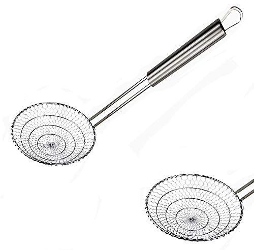 Kaixin Skimmer Spoon Fry Oil Mesh Strainer Spider Stainless Steel Asian Metal Large Fat Fish French Round Slotted Ladle Deep Wire Basket Fine Grease Stir For cooking With Long Handle Hot Pot-7 Inch