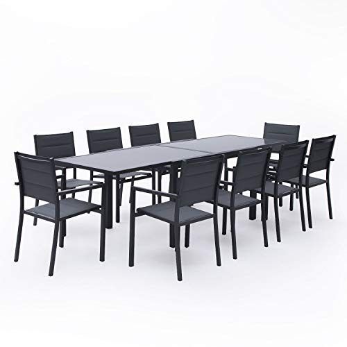 Salon de Jardin LAMPEDUSA Extensible en textilène Gris 10 Places - Aluminium Anthracite