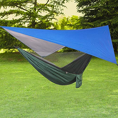 ele ELEOPTION 3in1 Camping hamac avec moustiquaire zippée et bâche, capacité de Charge de 300 kg hamacs bâche Respirante à séchage Rapide pour Le Camping, la randonnée (Bâche Bleue)