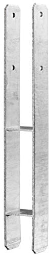 Heunert H-Pfostenträger H-Anker feuerverzinkt mit CE Zeichen inkl. Schraubenset für Carport Zaun Sichtschutz uvm. (101 x 600 x 6 mm)