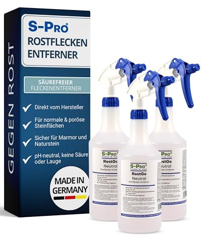 S-Pro RostGo-Neutral 3x750ml I pH-neutraler Rostentferner mit Farbwechsel Indikator I Tiefenwirksames Spray für innen & außen I Ideal für Naturstein, Fliesen & empfindliche Oberflächen
