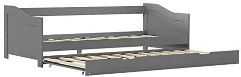 vidaXL Kiefernholz Ausziehbett Sofabett Ausziehsofa Bettgestell Tagesbett Schlafsofa Gästebett Bett Holzbett Bettsofa Sofa Grau 90x200cm