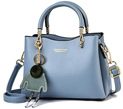 NICOLE & DORIS Damen Handtasche mit großer Kapazität PU Leder Schultertasche Shopper Casual Umhängetasche Designer Tasche mit Anhänger Hellblau
