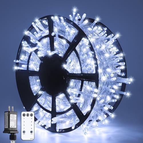 JMEXSUSS LED-Weihnachtslichter, 168 m, 600 LEDs, für den Außenbereich, wasserdicht, mit Fernbedienung, Weihnachtsbaum-Lichter, kaltweiß, Steckdose für Zimmer, Hochzeit, Party, Urlaub