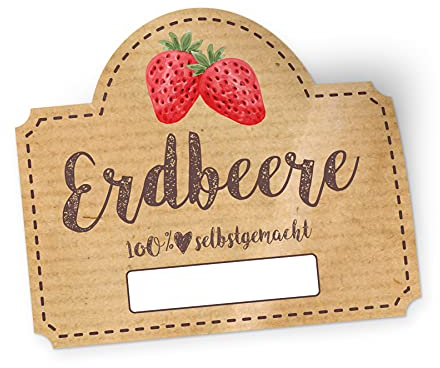itenga 50x Marmeladen Etikett Erdbeere Aufkleber 100% selbstgemacht Sticker braun selbstklebend für Marmelade Einmachgläser Geschenke - hochwertiges Papier - 4,5x3,8cm