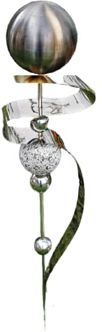 Jürgen Bocker Garten-Ambiente Gartenstecker Skulptur Saturn 160 cm aus Edelstahl poliert mit obere Kugel Edelstahl Schwarz matt gebürstet