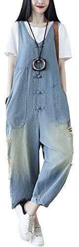 Bifscebn Donna Salopette strappata Tute di jeans casual senza maniche larghe Style 2