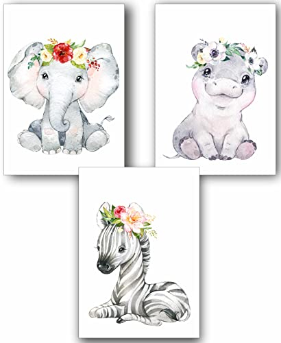 Manschin-Laserdesign 3er Set Wandbilder Kinderzimmer Poster | Din A3 & Din A4 | Babyzimmer Deko Mädchen Jungen Bilder Dekoration Aquarell Waldtiere skandinavisch (P1005)