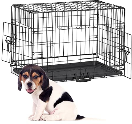 Relaxdays Hundekäfig, zuhause & Auto, HBT 53,5 x 75 x 44 cm, faltbare Hundebox mit Boden, 2 Türen, Griff, Stahl, schwarz