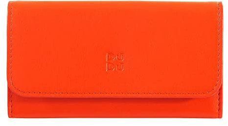 DUDU Schlüsseletui aus farbigem Leder, mit 5 Schlüsselringen, minimalistisches Design, mit Knopfverschluss Orange