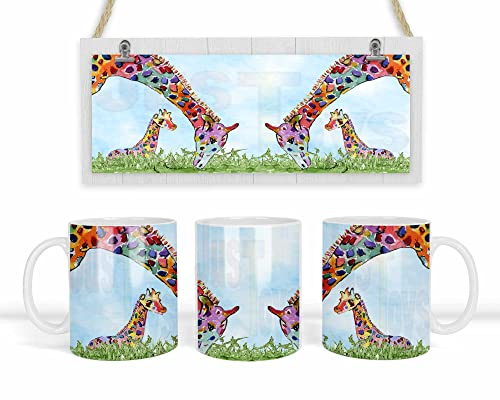 Giraffe Rainbow Watercolour Art Cute Zoo Safari Animal, Tea Coffee Mug and/or Coaster Gift (Mug)