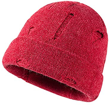 EVAEVA Party Hüte Erwachsene Hut Warme Mode Strickmütze Zerrissene Lässige Outdoor Solide Wolle Unisex Baseballmützen Cap Für Kinder Jungs (Red, One Size)