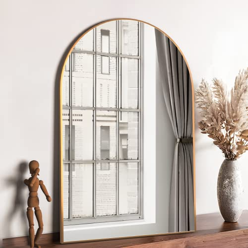 NEUWEABY Gewölbter Wandspiegel für das Badezimmer, 60x90 cm Gewölbter Spiegel Wandspiegel mit Metallrahmen, Gold Eitelkeitsspiegel Dekor für Kaminsims,Schlafzimmer